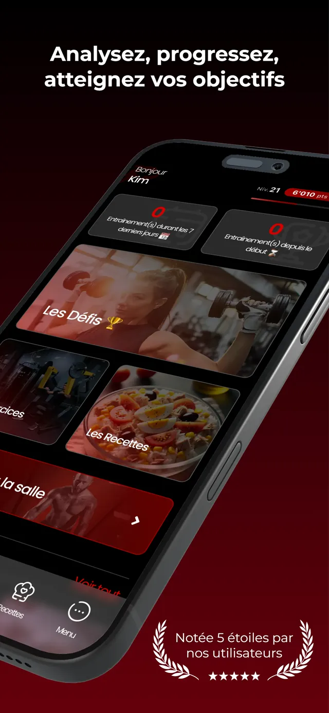 Écran des exercices de l'application PowerLoxx